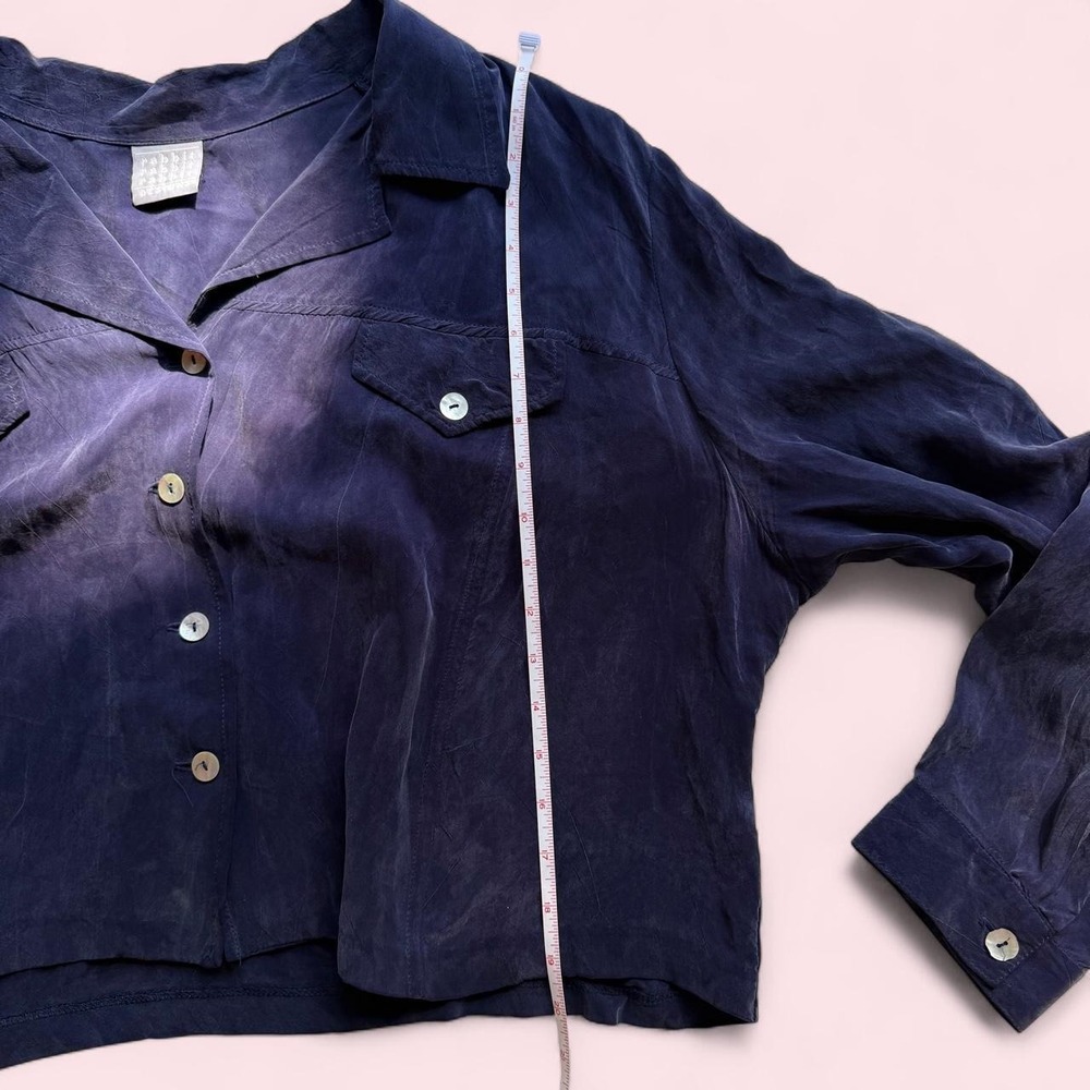 Vintage 90s Rabbit Rabbit Rabbit Navy Cropped Rayon Utility Shirt - Picture 7 of 8